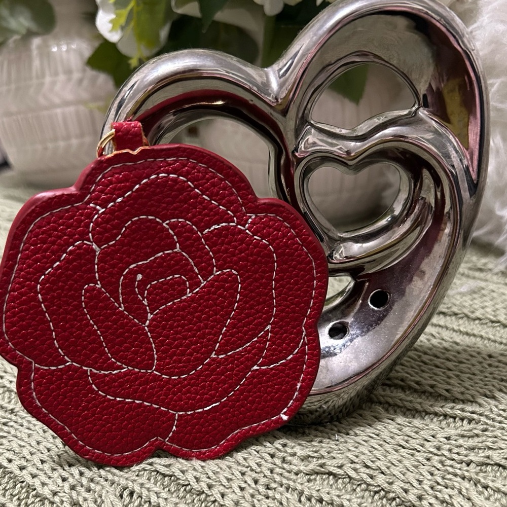 Red Floral Leather Bag Charm